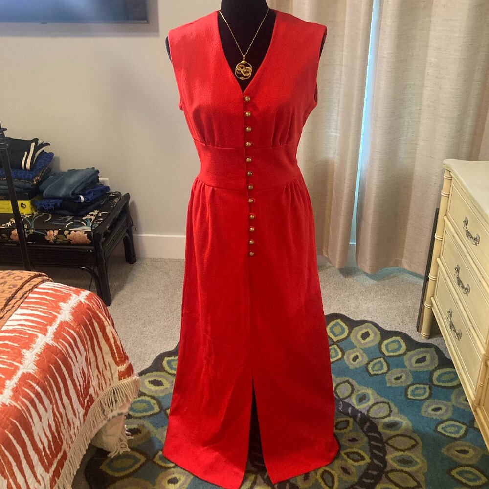 Tomato Red Vintage Hourglass Maxi Hostess Dress